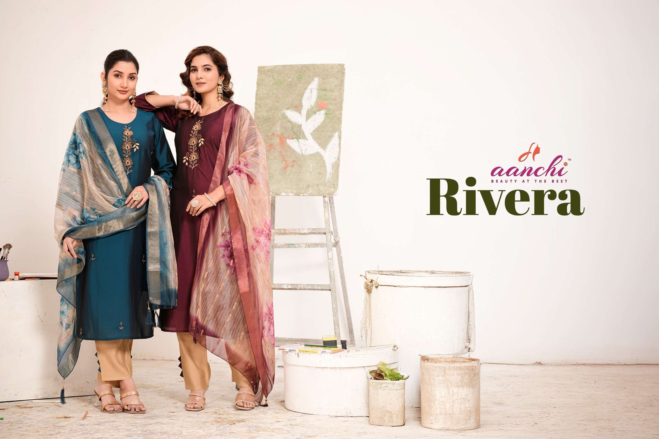 AANCHI RIVERA READYMADE 3 PIECE WOMEN SUIT FESTIVAL WEAR ONLINE